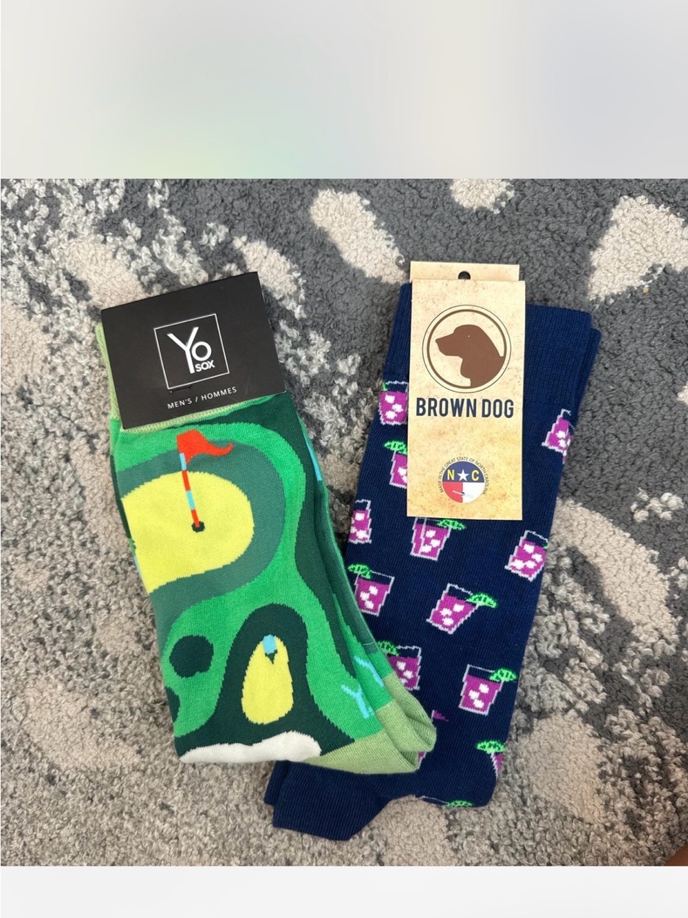 Yo Sox & Brown Dog Men's Novelty Socks - Green Golf + Navy Grape Pack